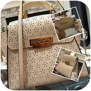 ZAC Zac Posen Eartha Top Handle Crossbody w/Lasercut Floral Detail in Ivory NWOT